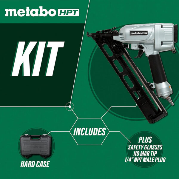 metabo hpt angled finish nailer kit 15 gauge pneumatic accepts finish nails 1.25 inch up to 2.5 inch integrated air duster nt65m (4)
